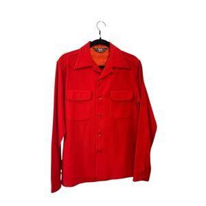 ⭐RARE⭐ VTG 50s Woolrich Board Shirt Red Virgin Wool Loop Collar SHACKET MCM M